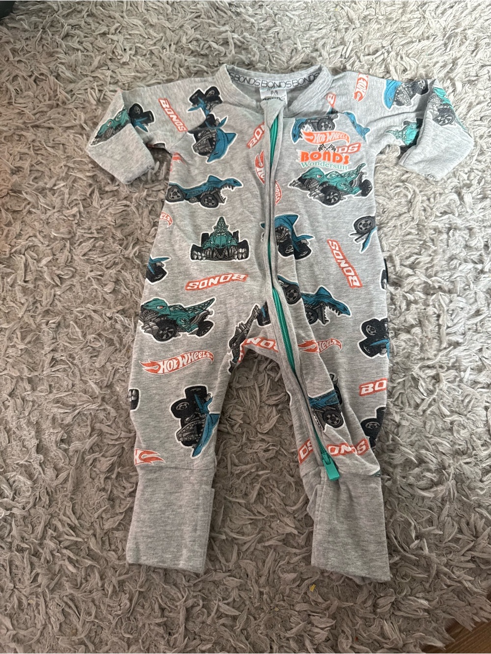 Bonds Grey Hot Wheels Car Print Zip One-Piece